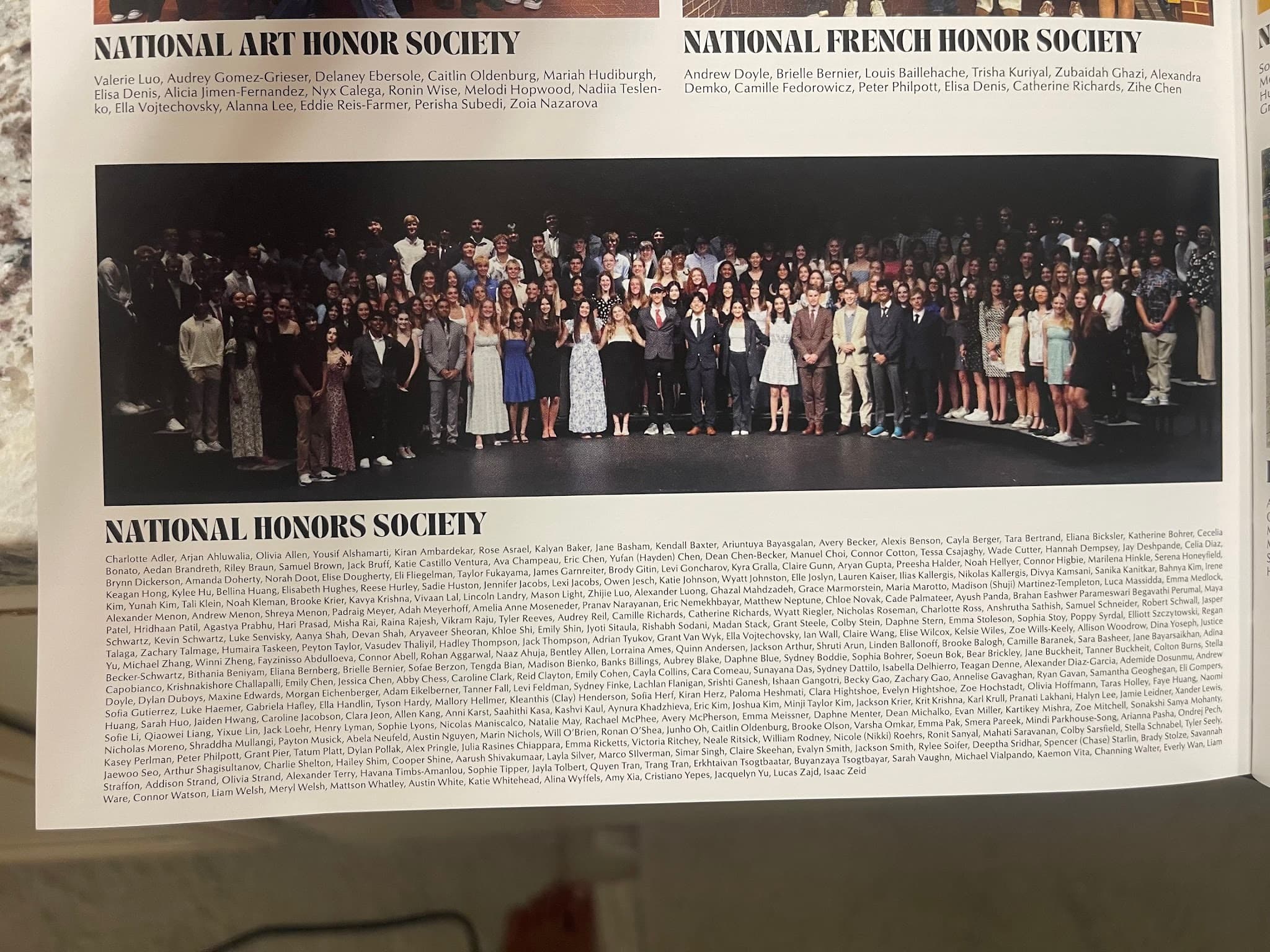 Yearbook page for the National Honor Society.